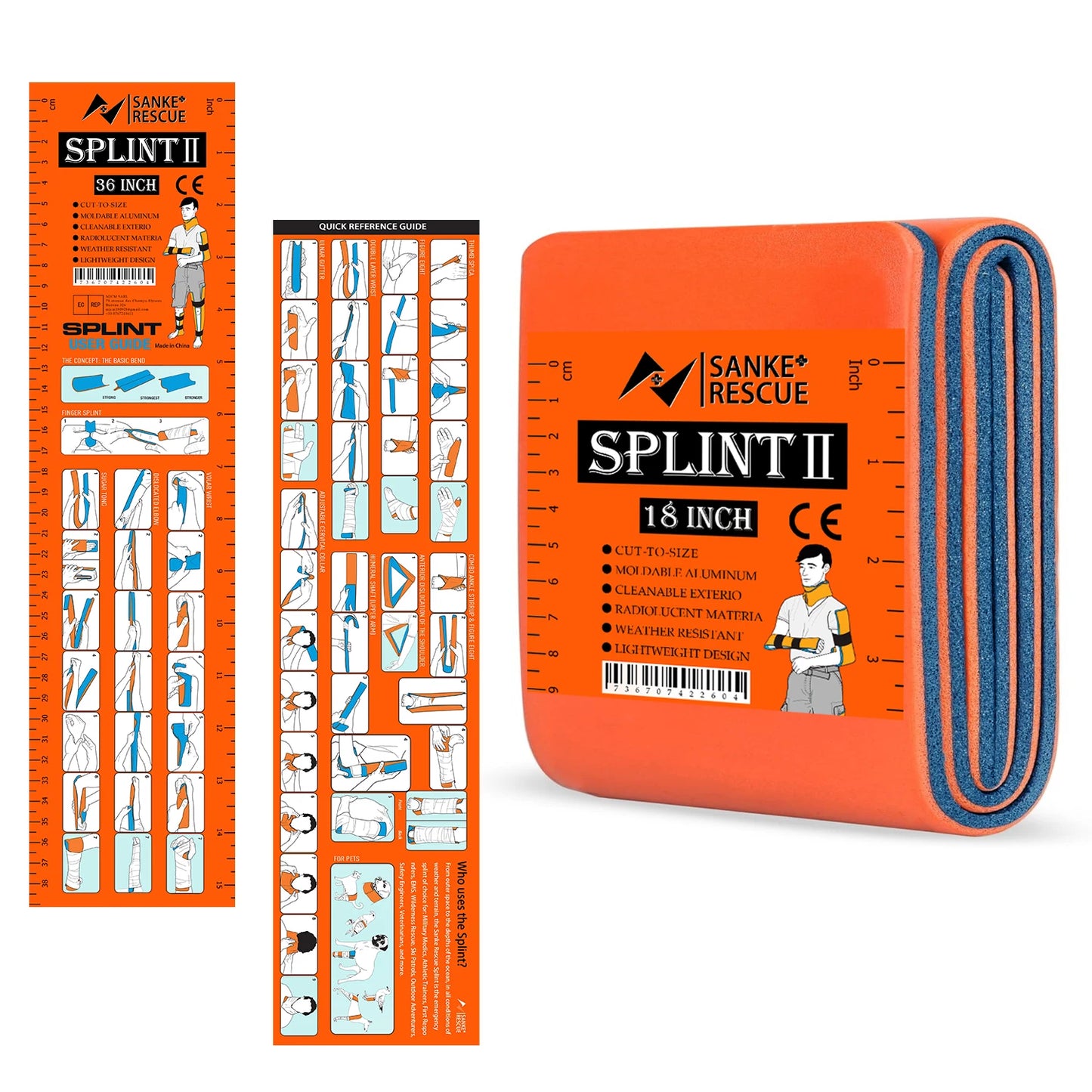 First Aid Splint 36/18"X4.3" SANKE RESCUE Wrist Thumb Support Brace Tendonitis Arthritis ifak Protector Guard Right Left Hand